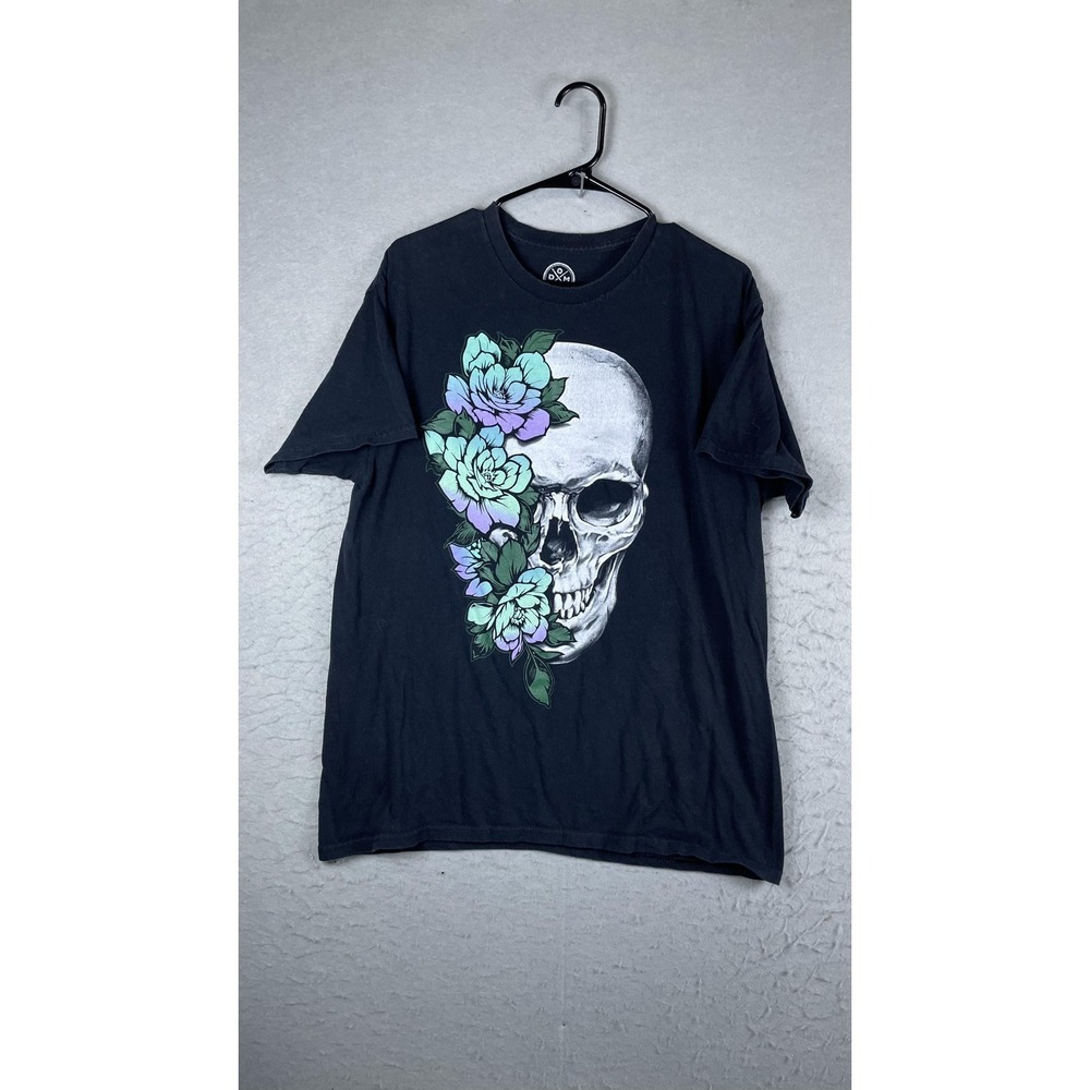 DOM Shirt Mens Large Black Short Sleeve Skull Floral‎ Graphic Tee Gothic